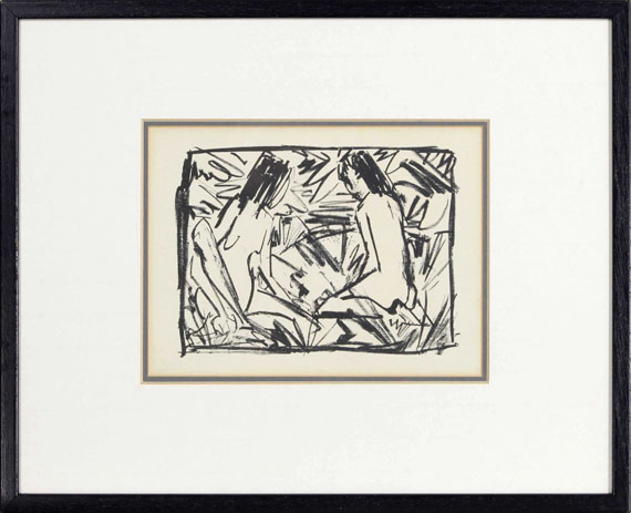 Otto Mueller - Ein sitzendes und ein kniendes Mädchen unter Blättern