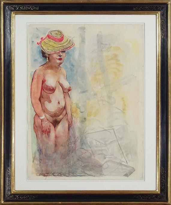 George Grosz - Female Nude with Summer Hat, Cape Cod - Rahmenbild