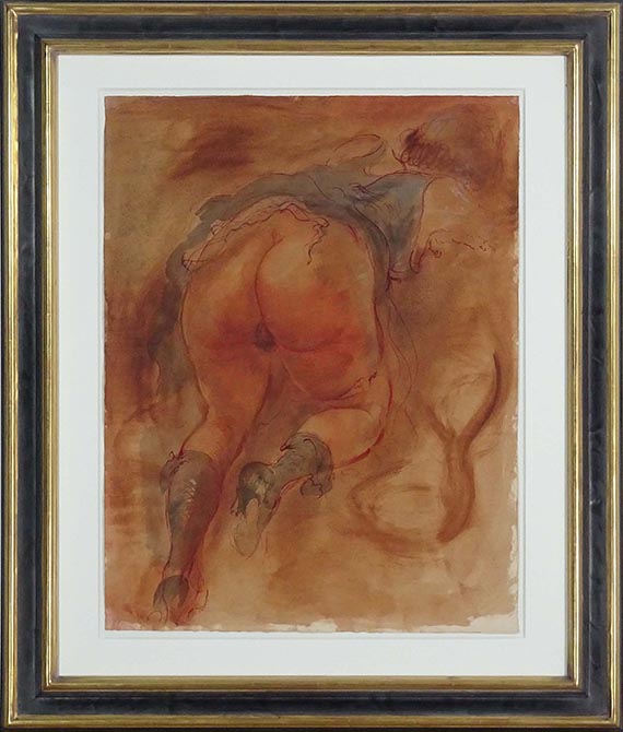 George Grosz - Kneeling Semi Nude - Rahmenbild