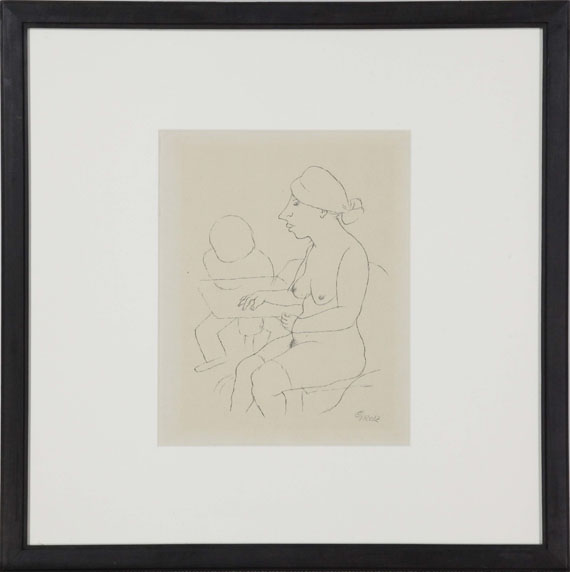 George Grosz - Mädchenakt am Tisch - Rahmenbild