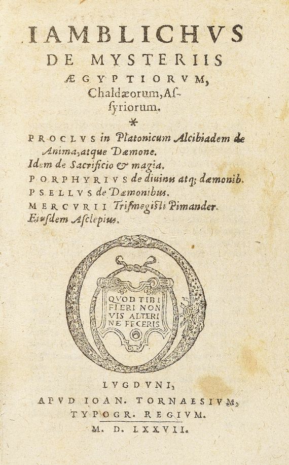  Jamblichus - De mysteriis Aegyptiorum.