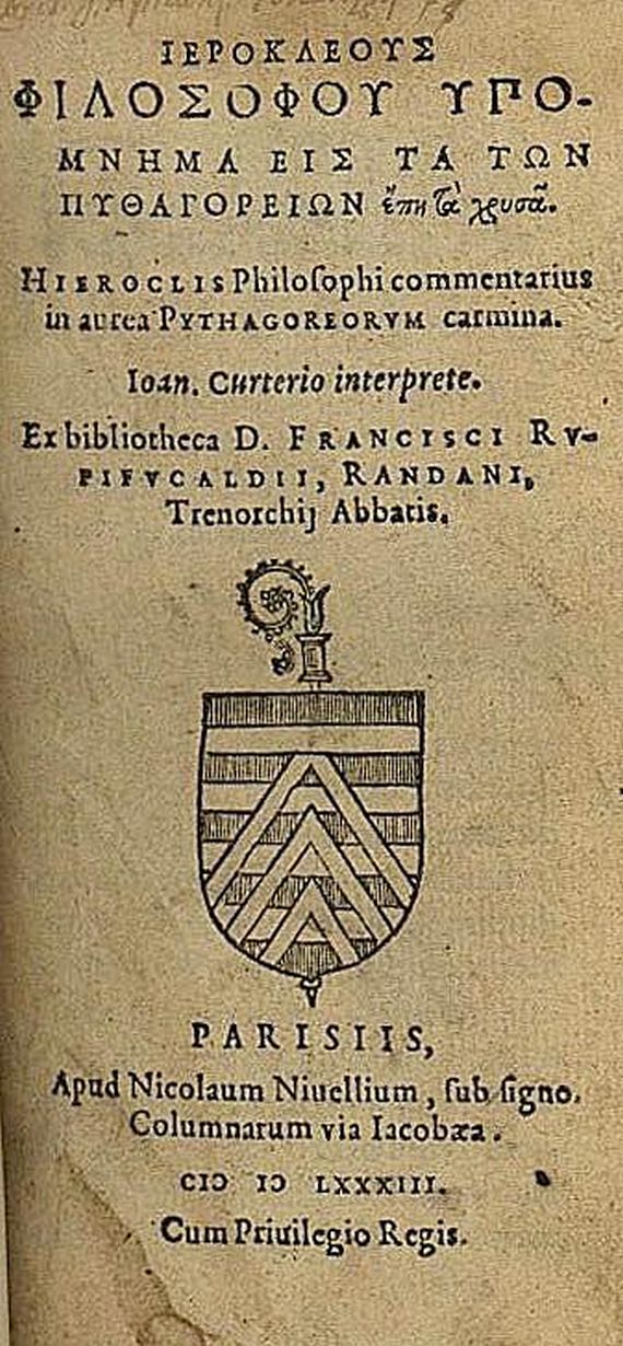  Hierocles - Hypomnema. 1583.