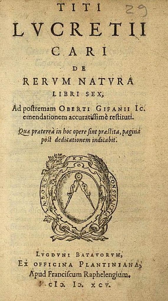 Titus Lucretius Carus - De rerum natura. 1595.