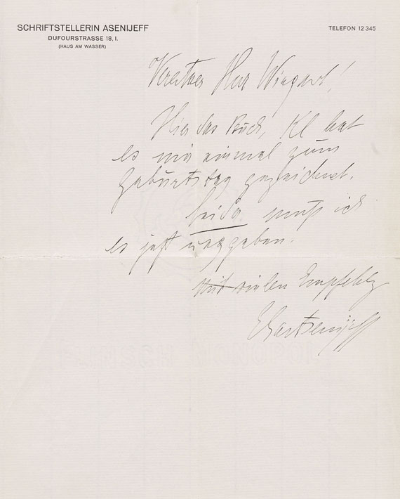 Max Klinger - Grimmelshausen: Simplicissimus. Mit eigh. Federzeichnung von M.K. u. Brief von E. Asenijeff. 1908.