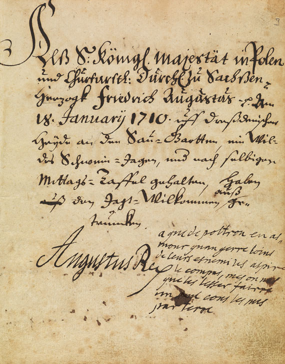  August II. v. Polen (d. Starke - Gästebuch des Weinguts Hoflößnitz/Einschreibebuch Jagt-Willkommen. 2 Bde. 1694-1728.