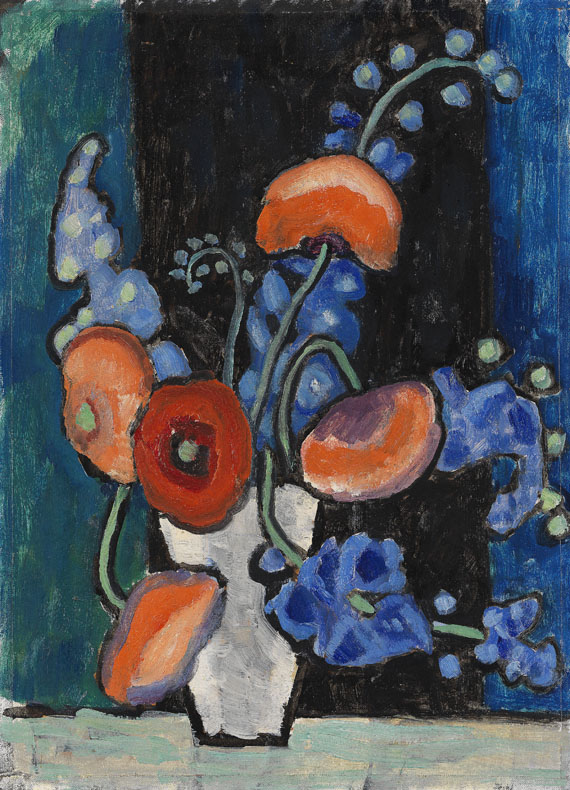 Gabriele Münter - Blumenbild vor blauschwarzem Grund