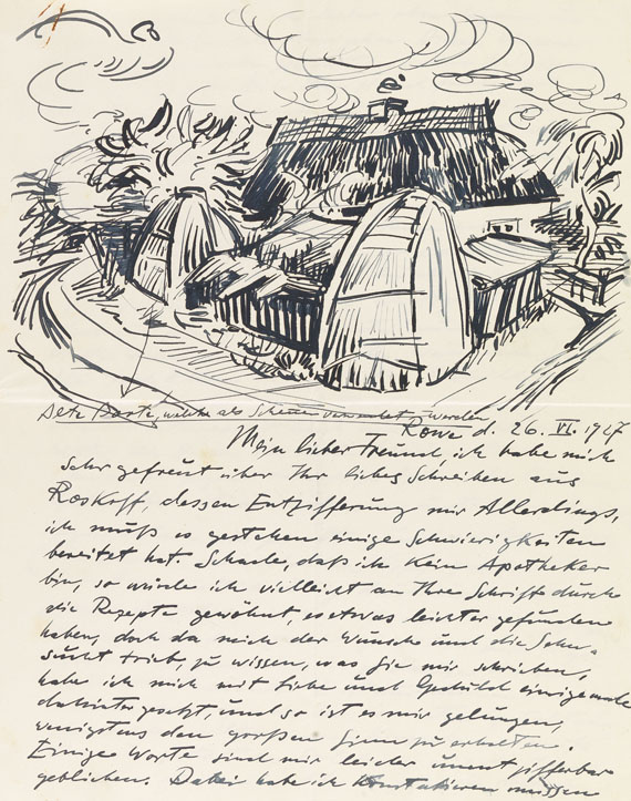 Hermann Max Pechstein - Brief mit Zeichnung. (26. Juni 1927)..