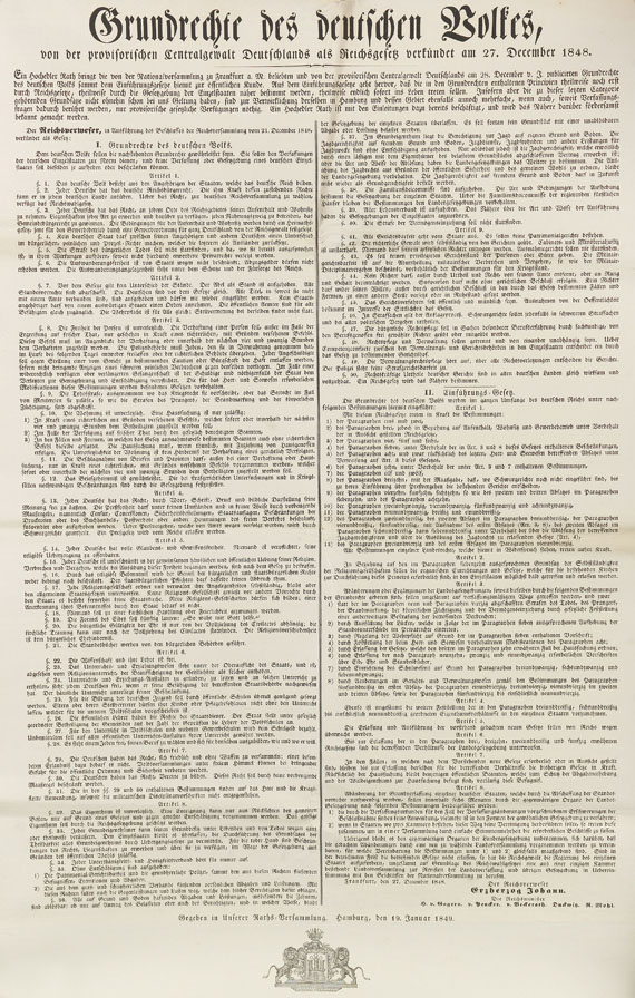 Grundrechte - Grundrechte des deutschen Volkes. Flugblatt. 1849..