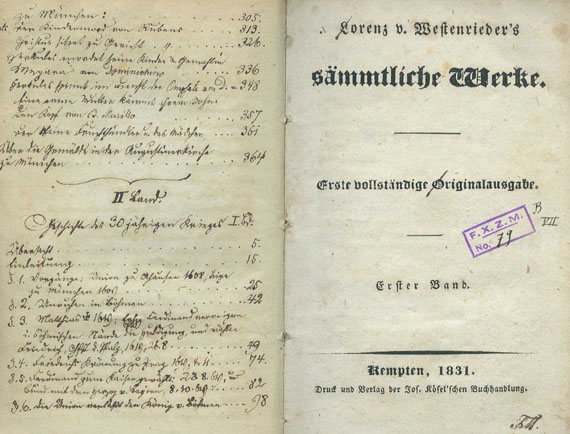 Lorenz von Westenrieder - Sämmtliche Werke. 1831-38. 32 Bde. in 16 Bdn.