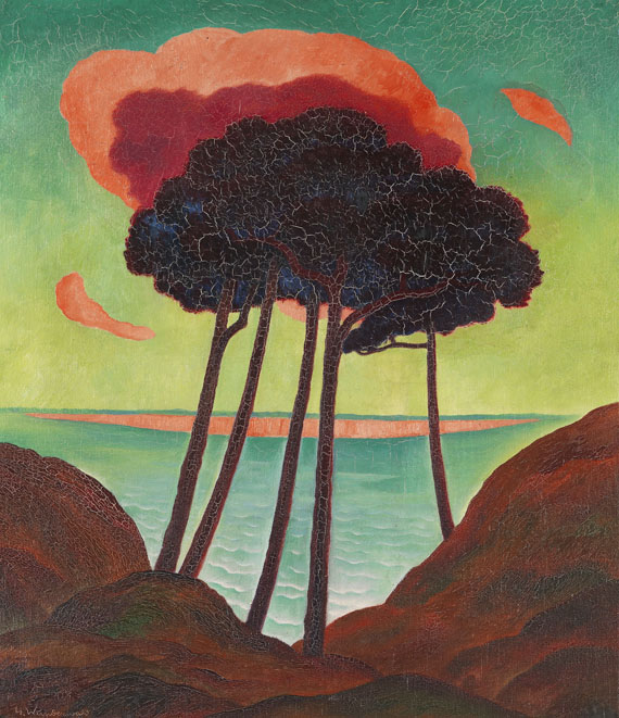 Wunderwald - Kiefern mit roter Wolke
