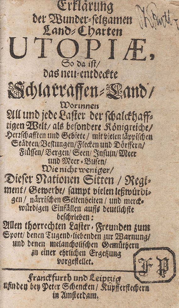 Johann Andreas Schnebelin - Erklärung der wunder-seltzamen Land-Charten Utopiae.