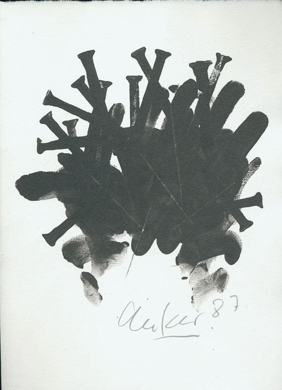 Günther Uecker - 2 signierte Ofsetdrucke (1 vom Künstler überarbeitet)