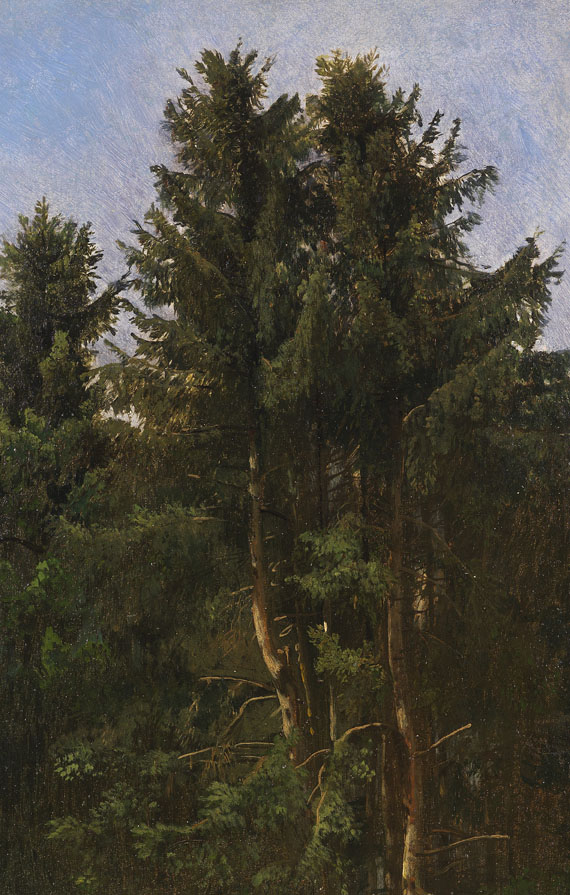 Christian Friedrich Gille - Baumstudie - Hohe Nadelbäume im Waldesdickicht