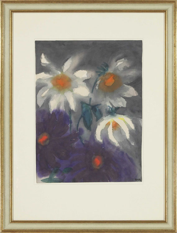 Emil Nolde - Violette und weiße Dahlien - Rahmenbild