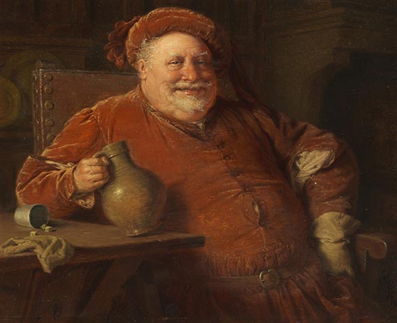 Eduard von Grützner - Falstaff mit Krug und Würfelspiel