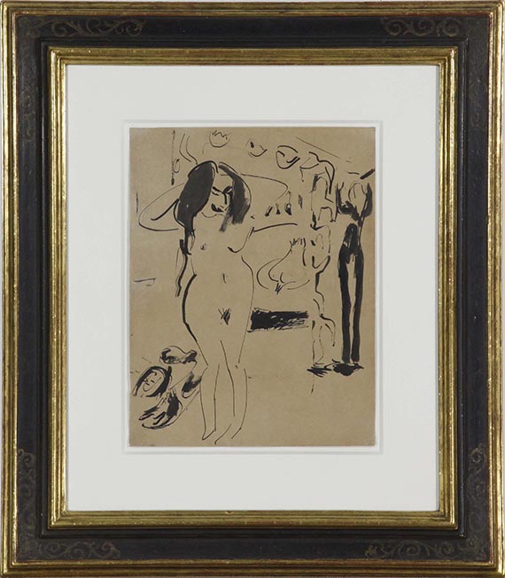 Ernst Ludwig Kirchner - Mädchenakt (Stehender Akt vorm Vorhang) - Rahmenbild