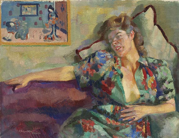 Conrad Felixmüller - Charly - Siesta (an der Wand ein Tajo-Kum-Holzschnitt)