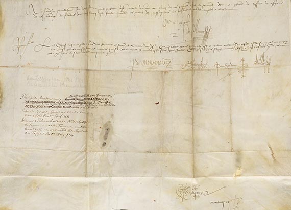  Karl V. - Urkunde, 2 S., mit Unterschrift von Philippe de Montmorency