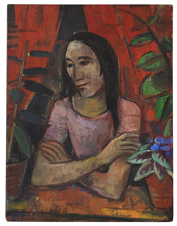 Karl Hofer - Mädchen am Fenster mit Blattpflanzen