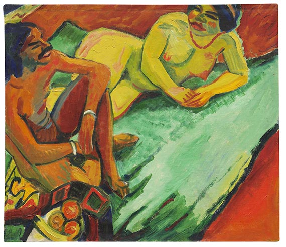 Hermann Max Pechstein - Weib mit Inder auf Teppich / Früchte (Rückseite)
