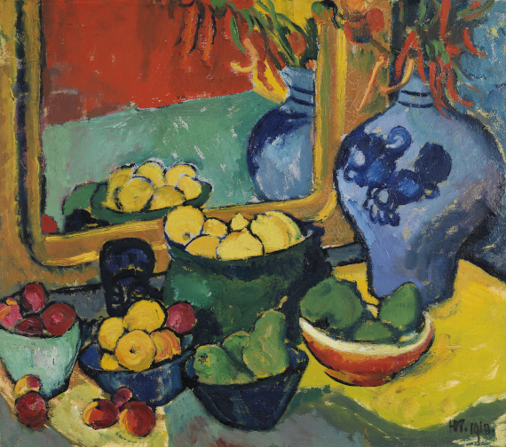 Abbildung zu: Max Pechstein, Fr&uuml;chte (R&uuml;ckseite), 1910, R&uuml;ckseite von Inder und Frauenakt / Fr&uuml;chte (R&uuml;ckseite), 1910.