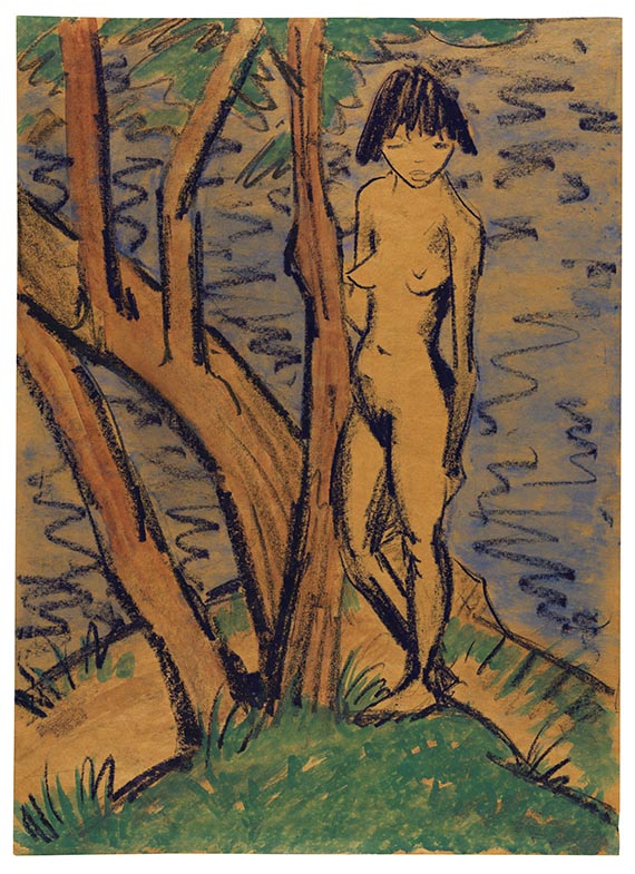 Otto Mueller - Stehendes Mädchen vor Bäumen