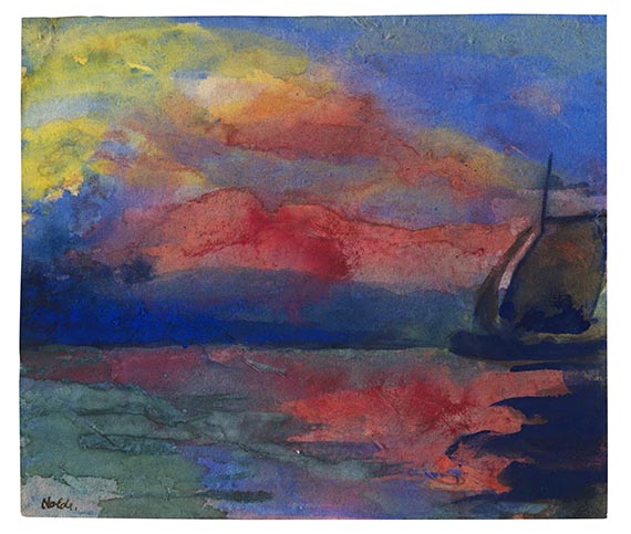 Emil Nolde - Meer mit roten Wolken und Segelschiff