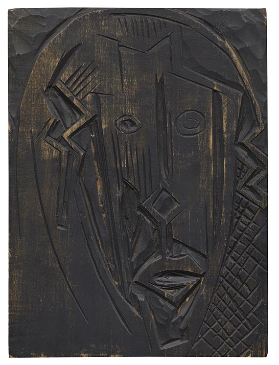 Karl Schmidt-Rottluff - Kopf / Fischer beim Aalstechen II (doppelseitiger Holzstock)