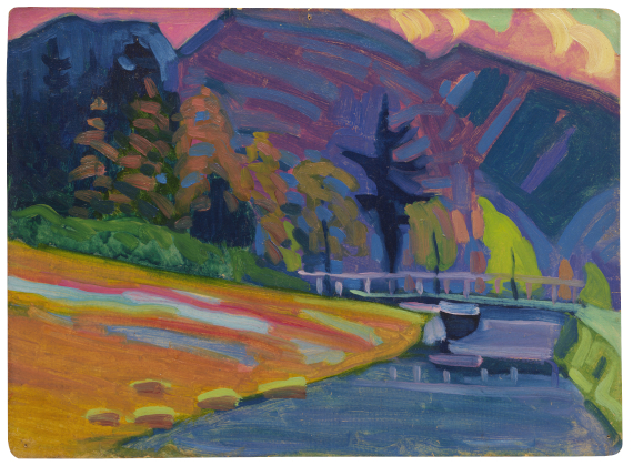 Abbildung zu: Wassily Kandinsky, Bei Oberau (Near Oberau), 1908/09, Öl auf Malpappe (Oil on cardboard), siehe Los 44 (see lot 44.