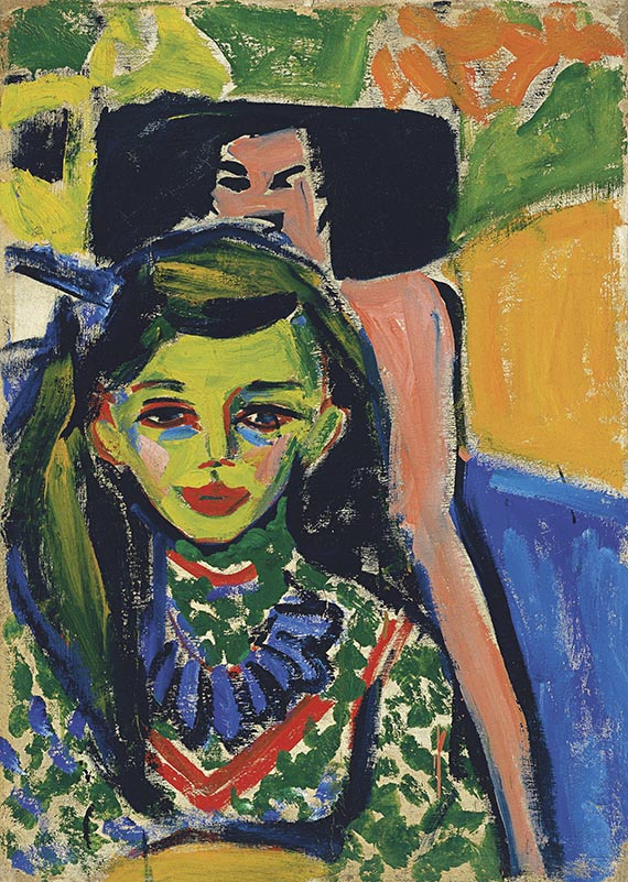 Abbildung zu: Ernst Ludwig Kirchner, Fr&auml;nzi vor geschnitztem Stuhl, 1910, &Ouml;l auf Leinwand, Museo Nacional Thyssen-Bornemisza, Madrid. 